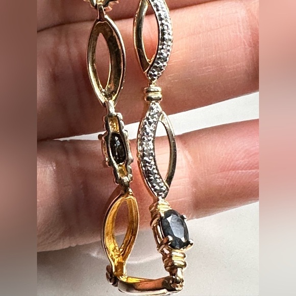 DL Gold Over Sterling Silver & Genuine Tested Sapphire Bracelet 7.25’ EUC 4115 B - Picture 2 of 15